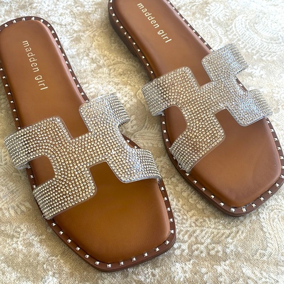 Brand New Madden Girl Rhinestone Crystal Sparkle Slides Sandals H-Band Strap - Picture 5 of 15
